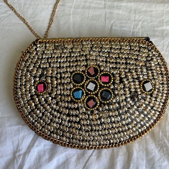 RAMLA Rio mosaic handcrafted gold multicolor shoulder bag clutch new‎ - Picture 5 of 5
